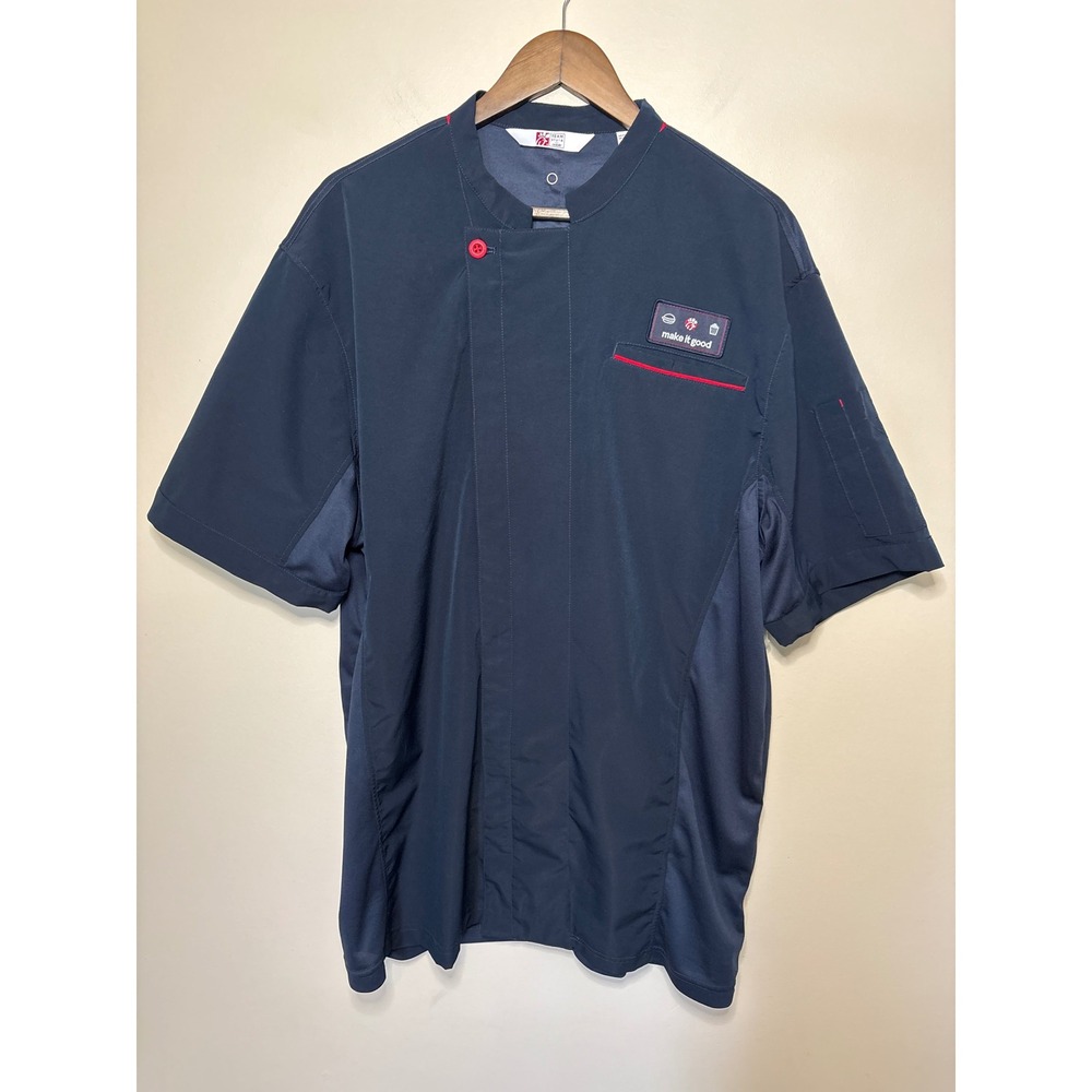 Chick-fil-A Team Style Navy Blue Red Trim Chef Coat Jacket Uniform Shirt Mens XL